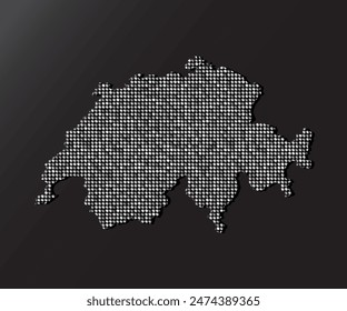 Creative Vektorgrafik Map Switzerland aus silbernen Pailletten auf Hintergrund. Vorlage Europa Land für Design, Illustration, Muster, Hintergrund. Luxuriöser Stil mit glänzender funkelnder Glitzer-Karte Schweiz