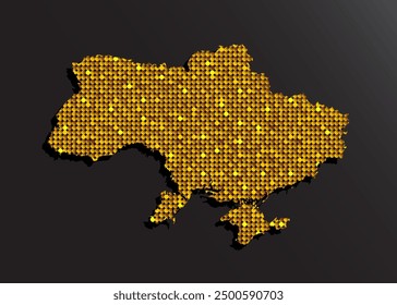 Creative vector map Ukraine from golden sequins on background. Template Europe country for design, illustration, pattern, backdrop. Luxury style with shiny sparkle, glitter map Ukraine