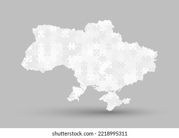 Kreative Vektorkarte Ukraine aus grauen Puzzleteilen einzeln auf Hintergrund. Abstrakte Vorlage Europa Land für Muster, Design, Illustration, Hintergrund. Concept Skizze of the map state Ukraine