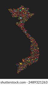 Creative vector map Vietnam from random colorful dots isolated on background. Abstract template Europe country for pattern, design, illustration, backdrop. Concept silhouette of the map state Vietnam