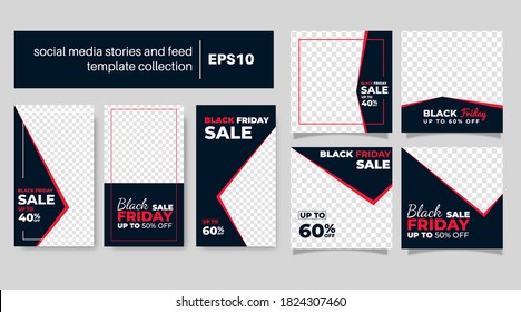 Creative vector modern black friday sale social media post template and feed banner collection.