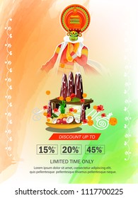creative vector  for Onam with brush stock and beautiful design King Mahabali,colorful Kathakali dancer  illustration with nice background