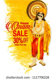 creative vector  for Onam with brush stock and beautiful design King Mahabali,colorful Kathakali dancer  illustration with nice background