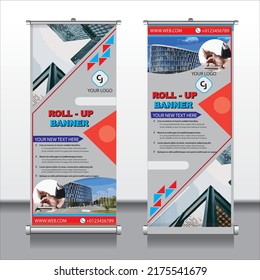 Creative Vector orange and light blue color roll-up banner design. Professional Unique Corporate Roll-Up Banner Signage Standee Template for Multipurpose.