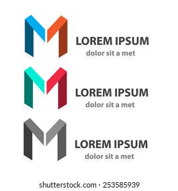 Creative vector origami logo icons set, letter m. Abstract ribbon shape. Modern logotypes idea for your company.