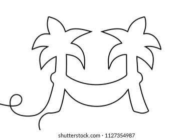 Creative vector Palm trees with hammock. One line style illustration