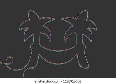Creative vector Palm trees with hammock. One line style illustration