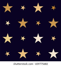 Creative vector pattern with stars arranged on a grid. Light brown, beige or ocher stars on a dark blue background. American national symbols or cowboy, denim design elements. Trendy hipster pattern.