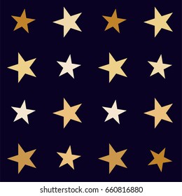 Creative vector pattern with stars arranged on a grid. Light brown, beige or ocher stars on a dark blue background. American national symbols or cowboy, denim design elements. Trendy hipster pattern.