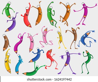 Creative Vector Pencil Illustration Art Work, Pencil In Different poses, For Posters, Banners, Cards, Animation