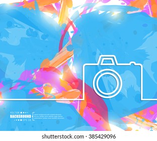 Creative vector photo camera. Art illustration template background. For presentation, layout, brochure, logo, page, print, banner, poster, cover, booklet, business infographic, wallpaper, sign, flyer.