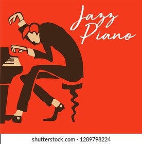 creative vector of piano player. with stylized pianist  figure, textured background and text jazz piano. great poster for jazz concert and festival.