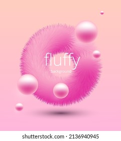 Creative vector pink background with fluffy volumetric circle and flying bubbles