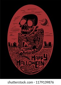 creative vector poster of Halloween with skull, grave, moon, snake, Poisonous, knife and text happy Halloween. great poster for Halloween party invitation or greeting card 
