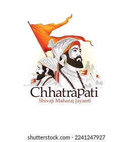 Creative vector poster sketch of Chhatrapati Shivaji Maharaj with  maratha flag .
