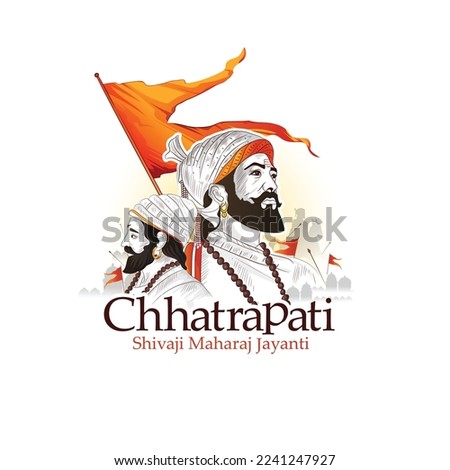 Creative vector poster sketch of Chhatrapati Shivaji Maharaj with  maratha flag .
