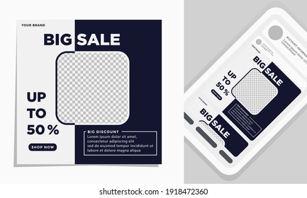 Creative vector premium Big Sale social media post template. online promotion banner. advertising web. bonus mobile mockup.