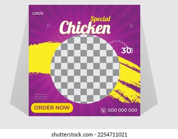 Creativa plantilla de publicación en redes sociales de comida sabrosa y de primera calidad vectorial. 