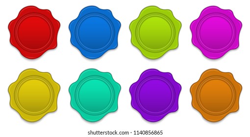 Creative vector realistic illustration of set of wax seals with rope isolated on transparent background. Art design blank mockup template stamp. Abstract concept graphic element.