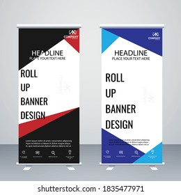 Creative vector roll up banner black, red, blue colour design