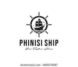 creative vector sailing ship logo. white background