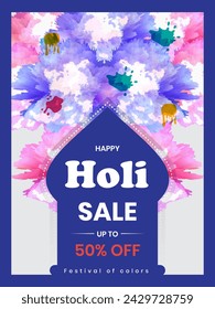 Creative Vector Sale Illustartion of Happy Holi with Splash Style for Poster, Flyer and Banner