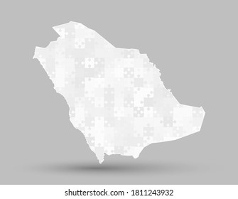 Creative vector Saudi Arabia country map made pieces puzzle isolated on background. State template trip pattern, report, infographic, backdrop. Asia nation business silhouette sign concept.