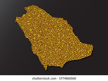Creative vector Saudi Arabia country map made gold sequins isolated on background. Flat state template travel pattern, party poster, backdrop. National golden bright glitter sign concept