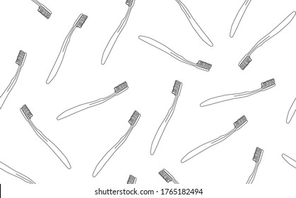  Creative Vector Seamless Pattern with one line drawing Toothbrushes on White Background. Vector illustration. Can be used as an element to create a Poster, Banner, Packaging or other Design work.