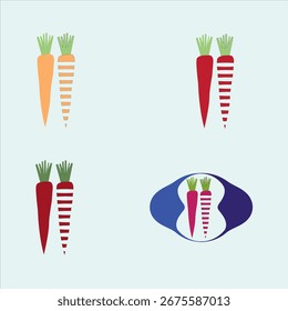 Un conjunto de Vectores creativos con ilustraciones estilizadas de zanahoria dispuestas en una cuadrícula de 2x2, que muestran variaciones de color,