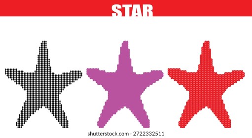 Conjunto de Vector creativo de iconos de estrellas de mar con un estilo de arte de píxeles digitales únicos y patrones de mosaico para Diseños gráficos temáticos del océano, marca de playa de verano y Elementos de interfaz de vida marina moderna