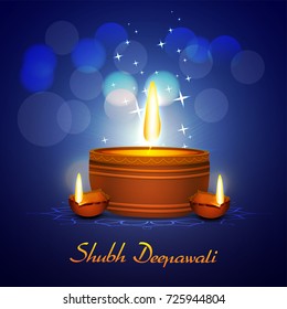Creative vector shiny background with beautiful Diya for the celebration of Indian Festival of Lights,Happy Diwali (Shubh Deepawali).