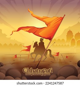 Creative vector silhouette tsketch of Chhatrapati Shivaji Maharaj with  maratha flag .