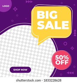 Creative vector simple modern big big sale social media post template. professional web banner promotion. 