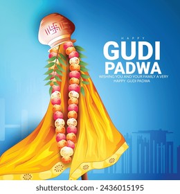 Creative vector sketch illustration of Gudhi Padwa festival,celebrated in Maharashtra