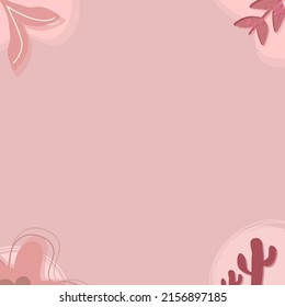 Creative vector of social media story. With pink background template for text and image design with cool abstract leaf shapes, cactus, colorful flowers and abstract line art.