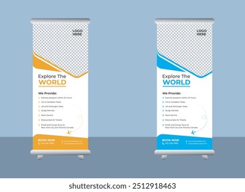 Modelo de design de banner de rolo de viagem Creative Vetor.