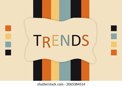 Creative vector "Trends" in English with colored stripes and squares. Minimalistic style.
