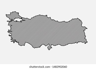 Creative vector Turkey country map creative lines isolated on background. Flat state template for travel, trip, pattern, backdrop, celebration poster. National beautiful parallel lines sign concept.