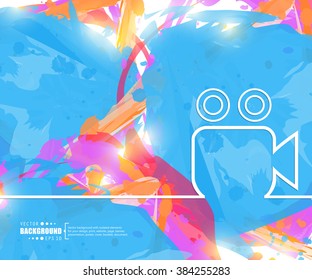 Creative vector video camera. Art illustration template background. For presentation, layout, brochure, logo, page, print, banner, poster, cover, booklet, business infographic, wallpaper, sign, flyer.