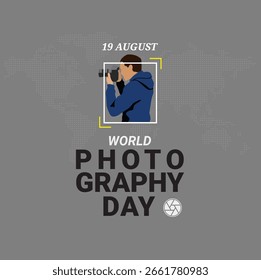 Vector creativo para el Día Mundial de la Fotografía con una tipografía clara y audaz y un diseño mínimo. Perfecto para carteles, Anuncios y medios digitales.