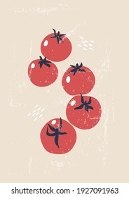 Creative vegan, vegetarian poster. Hand drawn minimalist illustration for interior design, social media, covers, brochures, menu, grocery store. Vertical background with tomatoes.