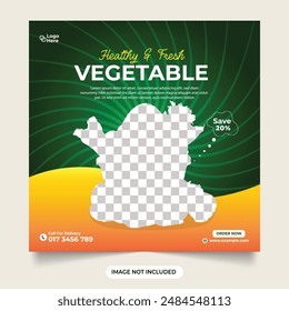 Creative vegetable business promotion poster template with green and yellow colors Vegetarian restaurant advertisement poster design for social media marketing Organic food social media post vector