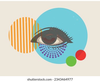 Creative Vektor Illustration - Vibrant risograph artwork showcasing an imaginative eye and abstract elements. Ideal for editorial layouts and modern graphic projects.