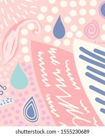 Creative versatile and bright floral background. Artistic header with flowers and leaves. Graphic design. Hand drawn texture. Perfect for website, card, poster, cover, invitation, brochure. Vector.