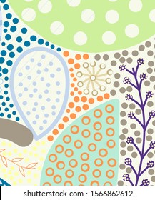 Creative versatile bright and floral background. Artistic header with flowers and leaves. Graphic design. Hand drawn texture.