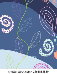 Creative versatile bright and floral background. Artistic header with flowers and leaves. Graphic design. Hand drawn texture.