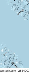 Creative Vertical Christmas and New year design banner template. Gingerbread, candy canes and snowflakes texture. Decorative background template for card or banner designs.