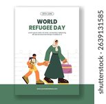 Creative Vertical Poster Template for World Refugee Day in Flat Cartoon Design