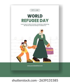 Creative Vertical Poster Template for World Refugee Day in Flat Cartoon Design
